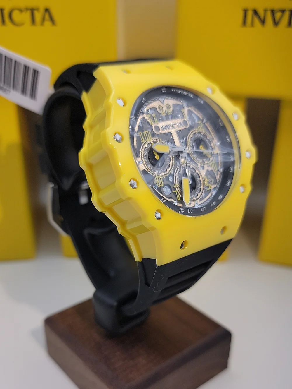 Invicta Racing Black Yellow 69667 Chronograph Men's 44.5mm Vaulthan Watch Unisex